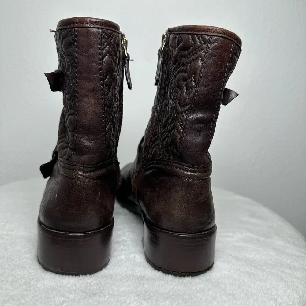 Tory Burch Chrystie Biker Boots Moto Bikercore Quilted Leather